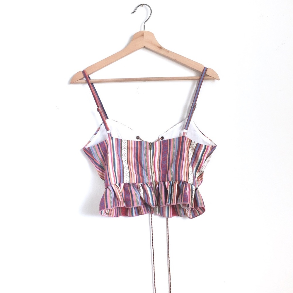 NWT LF Lace Up Striped Festival Top - Picture 2 of 5